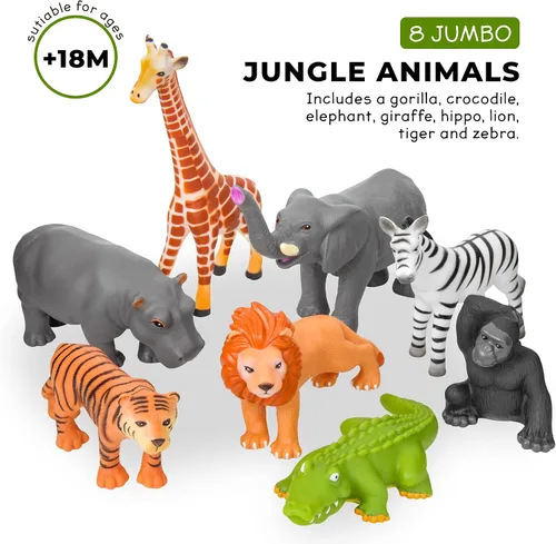 Vista 7 de Learning Minds - Juego de 8 figuras gigantes de animales de safari para niños pequeños Zoo Animals, Jungle Animals Figures, Toy Animals for Kids