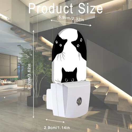 Vista 2 de Luz nocturna de gato, luces nocturnas de gato negro enchufables a la pared, lámpara LED con sensor de atardecer a amanecer, 0.5 W para niños, niñas