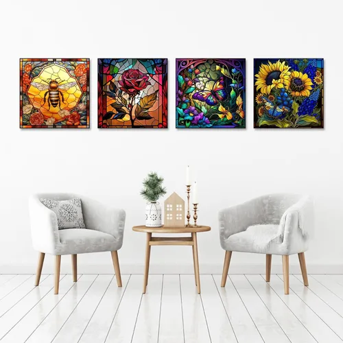 Vista 4 de Paquete de 4 kits de pintura artística de diamantes para adultos, vidrieras de perforación completa de puntos de diamante para principiantes