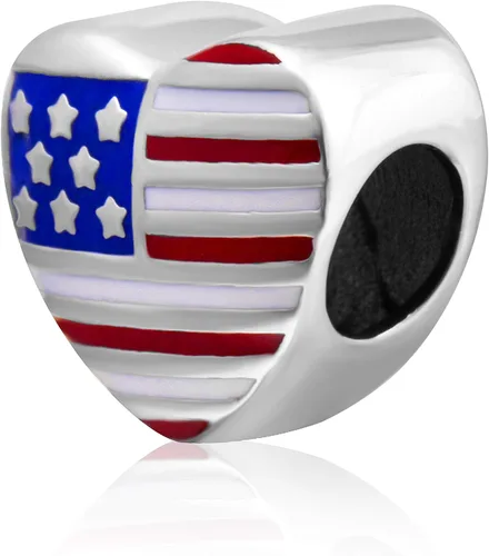 Vista 3 de Hoobeads - Abalorio de plata de ley 925 esmaltado, diseño de bandera de Estados Unidos