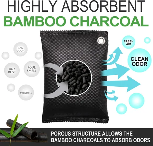 Vista 2 de Desodorante de carbón activado (11 x 3.53 oz), bolsas de purificación de aire de carbón de bambú, adecuadas para deshumidificar, hogar
