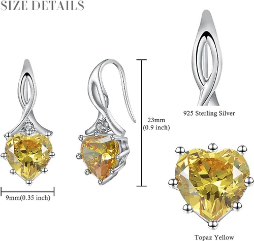 Vista 4 de Aretes de plata de ley 925 con piedra natal y corazón para mujer, regalo de cumpleaños para mujer