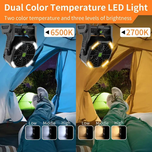 Vista 4 de Ventilador alimentado por batería, ventilador sin frío de 20000 mAh, ventilador recargable portátil, ventilador de campamento de rotación de 270°