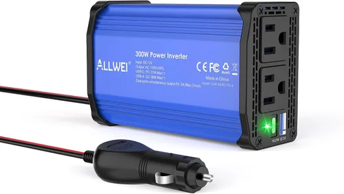 Vista 13 de ALLWEI - Inversor de corriente de 300 W, adaptador de toma de corriente con enchufe para coche, CC 12 V a CA 110 V, con cargador rápido USB-C PD