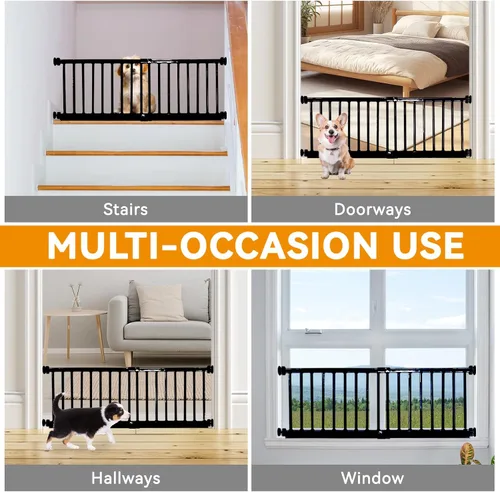 Vista 6 de Puerta para Perros, SHYUJAJIE Puerta Corta Ajustable Extra Ancha para Perros, Puerta Pequeña para Mascotas con 4 Kits de Extensión, Montada a Negro