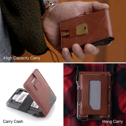 Vista 5 de Dango - Cartera M1 Maverick de aluminio mecanizado CNC, bloqueo RFID, fabricada en Estados Unidos, cartera Rfid, m, Bifold - Whiskey caféGris
