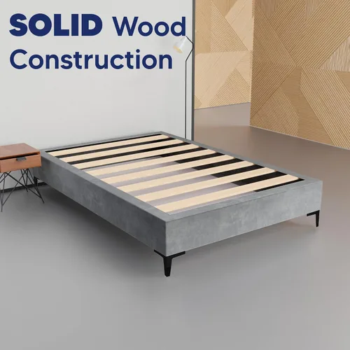 Vista 3 de Greaton, Cama con plataforma de madera de terciopelo de alta calidad de 15 pulgadas, duradera, elegante, opciones de multicolor, no necesita somier