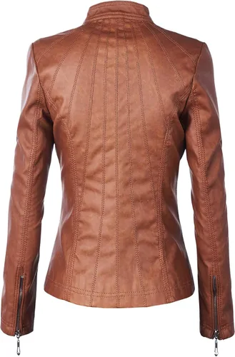 Vista 2 de Lock and Love - Chaqueta de motociclista de piel sintética con capucha desmontable, para mujer