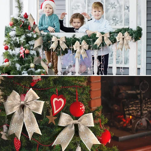Vista 7 de 2 rollos de cinta de copo de nieve con borde con alambre para árbol de Navidad, cinta decorativa de temporada para Navidad, decoración de invierno