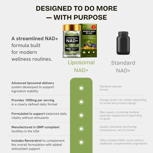 Vista 5 de Suplemento liposomal NAD para mujeres con Noni Suplemento de resveratrol NAD 5 en 1 con berberina y quercetina Alternativa al polvo puro NMN