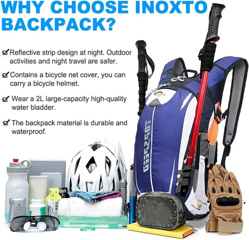 Vista 5 de INOXTO Mochila de hidratación, mochila de hidratación de 18 L, mochila de agua ligera con bolsa de agua de 2 litros, mochila para senderismo