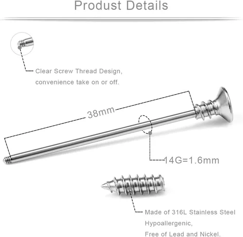 Vista 3 de Ruifan, arete con forma de haltera industrial, tornillo, piercing para el cartílago de la oreja, ancho de 14, de 1.5 pulgadas (38 mm), 2 a 5 piezas