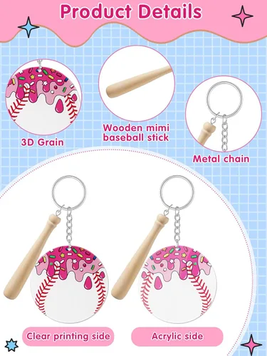 Vista 3 de Taiyin 18 juegos de llaveros acrílicos de béisbol y sóftbol a granel para bolsa de pelotas de bricolaje, regalos de fiesta deportiva, mini dijes