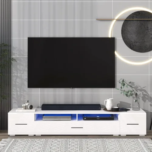 Vista 21 de Soporte de TV versátil de alto brillo con luces LED que cambian de color y 2 estantes de vidrio templado, centro de entretenimiento para televisores