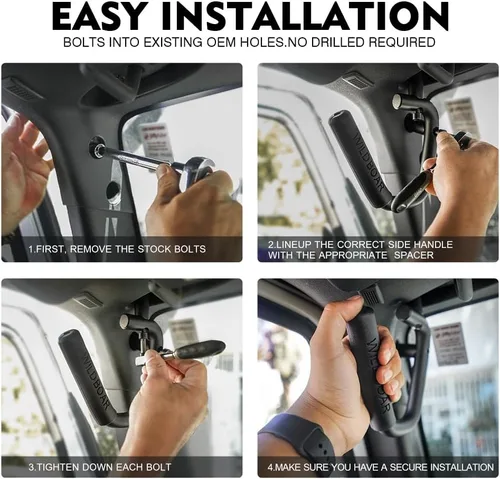 Vista 5 de Xprite Kit de 4 piezas de asas de agarre de aluminio delanteras y traseras, asas de barra de protección resistentes compatibles con 2007-2018 Jeep