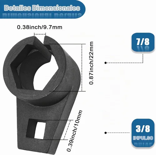 Vista 2 de Herramienta de extracción de llave de enchufe con sensor de oxígeno O2 automotriz, unidad de 3/8 pulgadas, 7/8 pulgadas (0.866 in), sensor de acceso