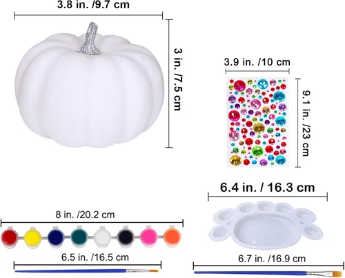 Vista 2 de Winlyn 8 juegos de pintura de calabaza de 4 pulgadas, manualidades de otoño, pintar tus propias calabazas de Halloween, calabazas de espuma blanca