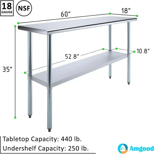 Vista 3 de Mesa de trabajo de acero inoxidable AmGood