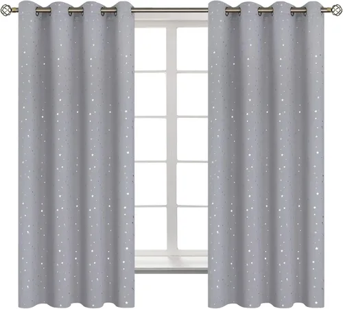 Vista 65 de BGment Cortinas opacas para dormitorio infantil, con aislamiento térmico, con ojales, estampado de estrellas plateadas, cortinas para oscurecer