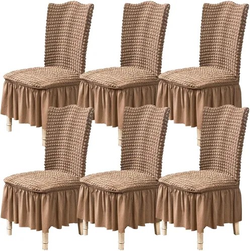 Vista 52 de Qubjus Juego de 2 fundas elásticas para sillas de comedor con falda, extraíbles y lavables, para sillas de cocina, juego de fundas protectoras