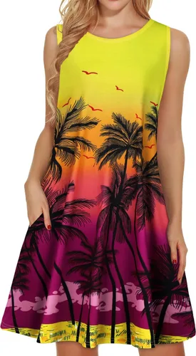 Vista 10 de elescat Vestidos de verano para mujer 2025, vestido casual de playa sin mangas con estampado floral, tipo camiseta, suelto y con bolsillos