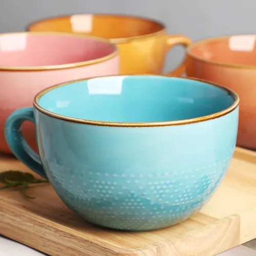 Vista 5 de Disoza Taza de Café Grande Violeta de 24 Onzas Taza de Sopa de Gran Tamaño Porcelana 700 ML Taza de Té XXL Cuencos de Cereales Taza de Sopa Ramen