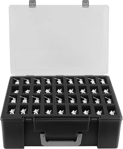 Vista 10 de Funda de Transporte Resistente para Figuras en Miniatura con 108 Ranuras - Estuche de Transporte Compatible con D&D y Más (Transparente)