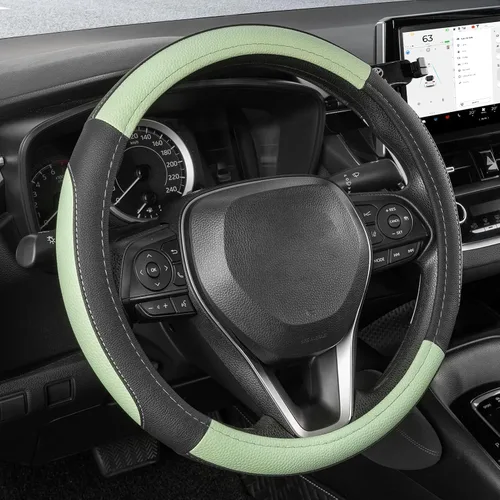 Vista 15 de SEG Direct Funda para volante de automóvil, tamaño mediano estándar de 14 1/2-15 pulgadas, embalaje no plegable, resistente, antideslizante, cuero