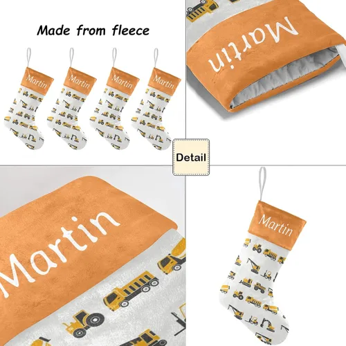 Vista 4 de Camión volquete personalizado Bulldozer divertidas medias de Navidad personalizar con nombre para la familia niños mascotas decoraciones regalo