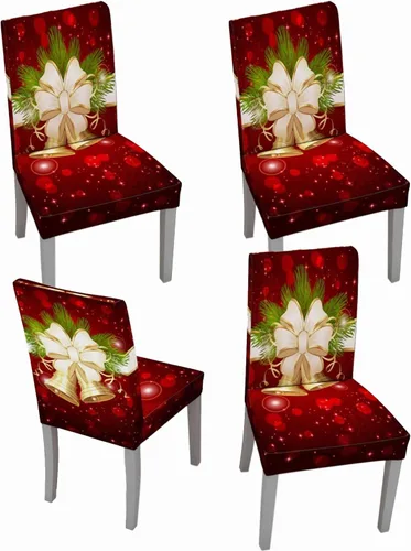 Vista 16 de Fundas para sillas de Navidad, fundas elásticas para sillas, fundas protectoras lavables para comedor, ceremonia, hotel, ChrismasBell - Paquete de 2
