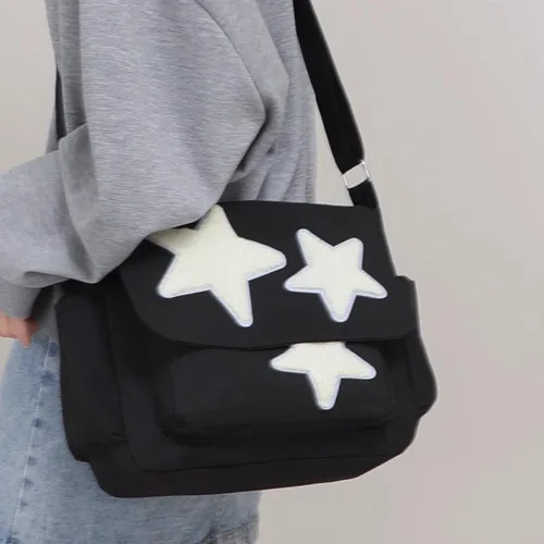 Vista 2 de Bolso tipo mensajero kawaii, lindo bolso cruzado kawaii estético para mujer, bolsa de mensajero de lona con solapa