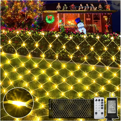 Vista 19 de KNONEW Paquete de 2 Luces de Red de Navidad de 420 LEDs de 13 pies x 6.6 pies, Luz de Malla para Exteriores Conectable Impermeable con 8 Modos