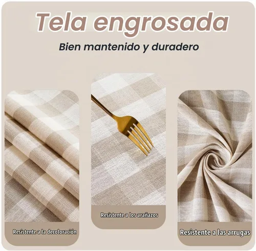 Vista 4 de JIALE - Mantel cuadrado de lino de algodón de cuadros Gingham con borlas, lavable, sin arrugas, mantel a cuadros de búfalo para fiesta al aire Beige