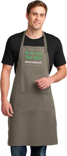 Vista 8 de Delantal personalizado con texto en inglés "Add a name", diseño bordado, delantales extra largos para adultos, 25 pulgadas de ancho x 34.5 pulgadas