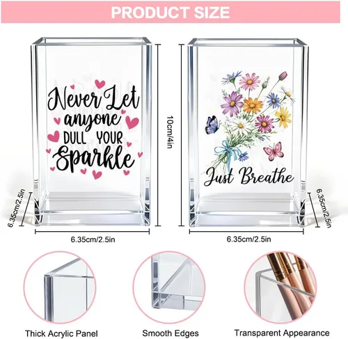 Vista 2 de Girl Power Paquete de 2 Portavasos de Lápiz Cosmético de Acrílico, Organizador de Brochas de Maquillaje Inspiracional Hope, Regalos de Fe