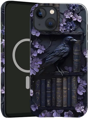 Vista 27 de Funda compatible con iPhone 13, compatible con MagSafe, funda híbrida de 2 capas con prevención de caídas brillante para niñas y niños, arte floral