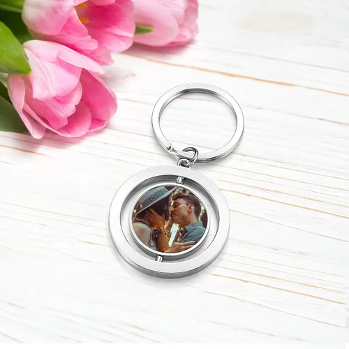 Vista 5 de Jovivi Llaveros personalizados personalizados con foto de doble cara, impresión a todo color, aleación de texto, imagen, llavero para hombres