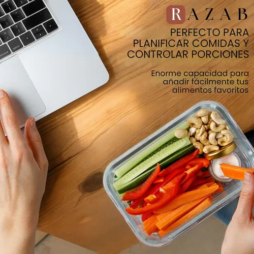Vista 9 de Razab 30 unidades de recipientes de vidrio para almacenamiento de alimentos con tapas - Recipientes reutilizables de vidrio para preparación