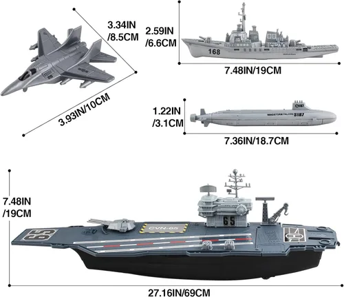Vista 8 de deAO Portaaviones de juguete con soldados del ejército a escala, aviones de guerra, buques de guerra, vehículos militares, acorazados, aviones