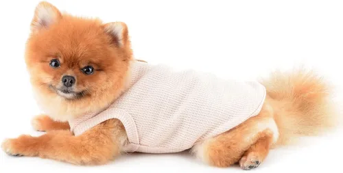 Vista 4 de SMALLLEE_LUCKY_STORE Camiseta sin mangas de punto gofre con bonito oso para cachorros, para perros pequeños, gatos, niños y niñas, camiseta