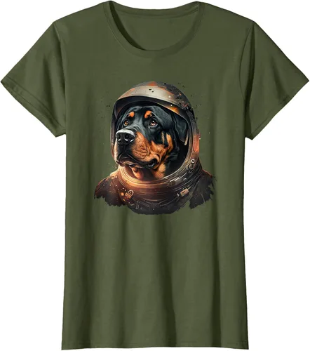 Vista 94 de Divertida camiseta Rottweiler con diseño de astronauta rottweiler en galaxia espacial, Negro