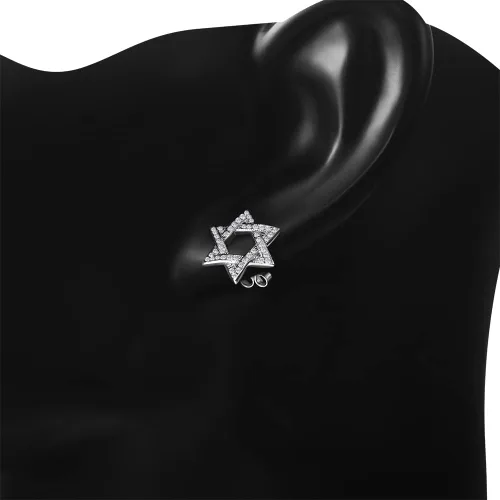 Vista 4 de Aretes de plata de ley 925 con circonita cúbica con estrella judía de David para mujer y niña