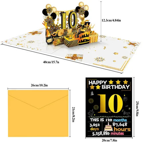 Vista 3 de Joycard Tarjeta de cumpleaños de 10 años para niña o niño, regalo de cumpleaños 3D emergente feliz cumpleaños para hija o hijo, decoraciones