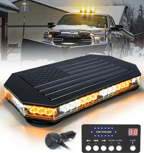 Vista 10 de LUMENIX - Barra de luces estroboscópicas LED de 42 luces ámbar para techo, montaje magnético, luz de advertencia de emergencia, tráfico intermitente