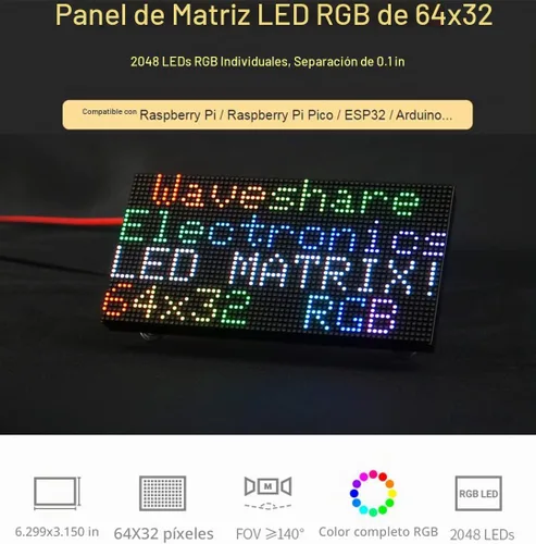 Vista 2 de 64x32 Panel de Matriz LED de Color Completo 2048 RGB de 2.5mm de Paso P2.5, Pantalla de Texto/Imagen Colorida/Animación de Brillo Ajustable Diseño