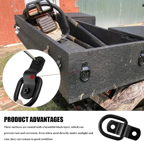 Vista 6 de 4 anclajes de amarre con anillos en D, ganchos de amarre resistentes, kit de ganchos de anclaje para remolque de carga negro, accesorios de remolque