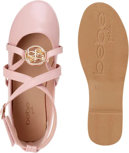 Vista 6 de bebe Girls' Dress Shoes - Strappy Ballet Flats with Rhinestone Medallion (Little GirlBig Girl)