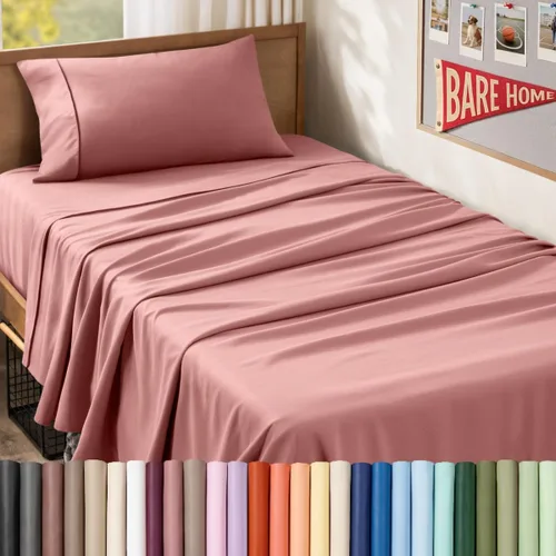 Vista 104 de Bare Home Juego de Sábanas Twin - Sábanas de Cama de Microfibra Ultra-Suave 1800 - Doble Cepillado - Bolsillos Profundos - Ajuste Fácil - Extra