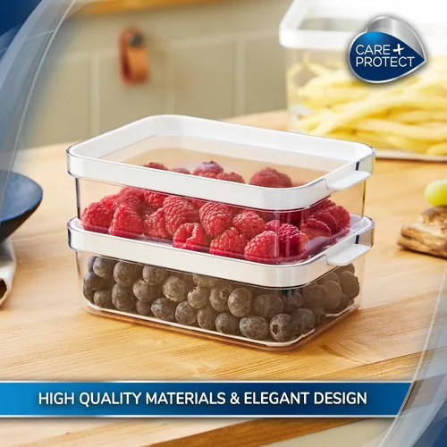 Vista 2 de CARE + PROTECT Contenedor de alimentos inteligente, perfectamente apilable, organizador de nevera, protege los alimentos de la humedad, mantiene