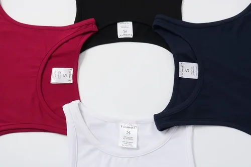 Vista 6 de Formeet17 4 piezas de camiseta corta básica sin mangas para mujer, cuello redondo